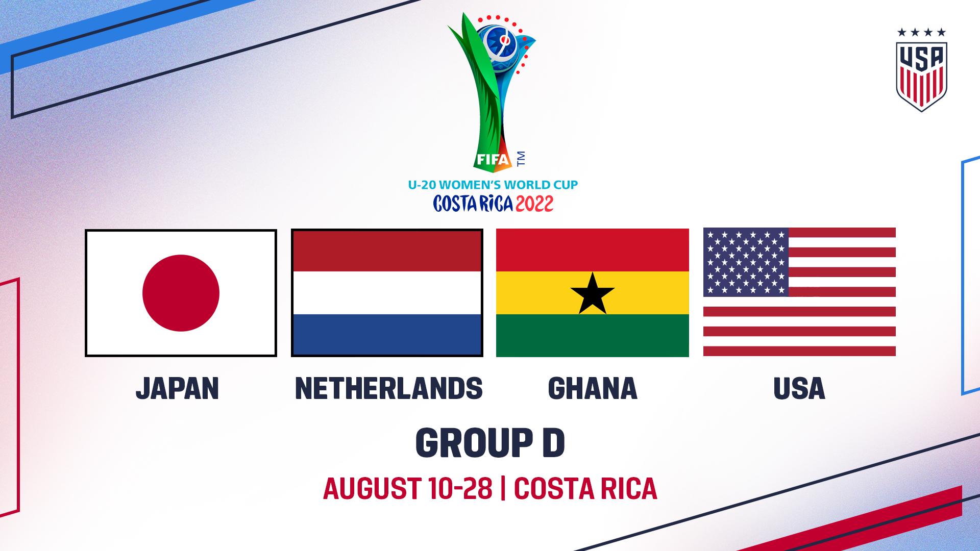 アメリカ、コスタリカで開催される2022 FIFA U-20女子ワールドカップでガーナ、オランダ、日本と対決