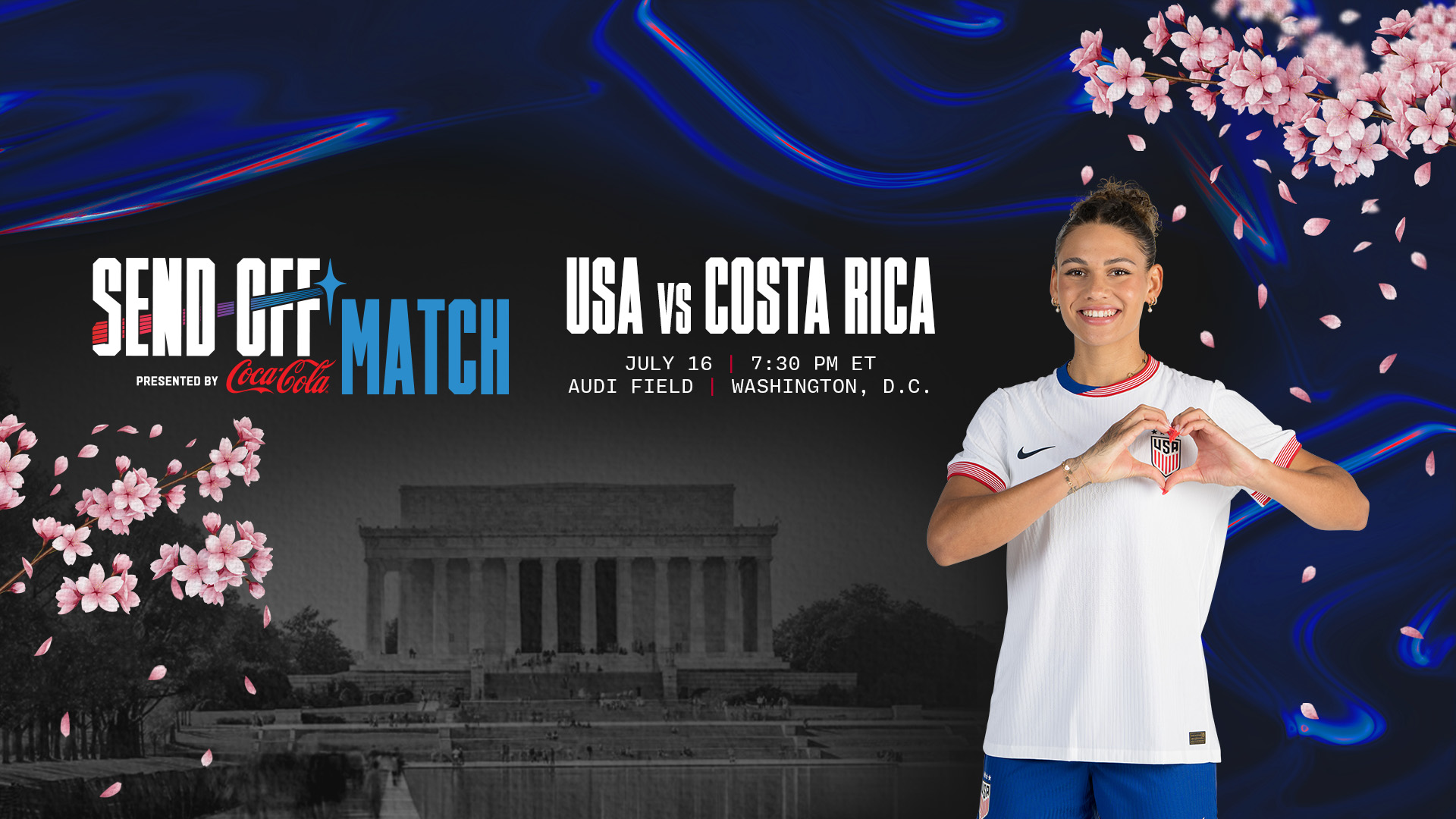 The United States women's national team will play the Olympic kickoff game, presented by Coca-Cola, July 16 in Washington, D.C. against Costa Rica